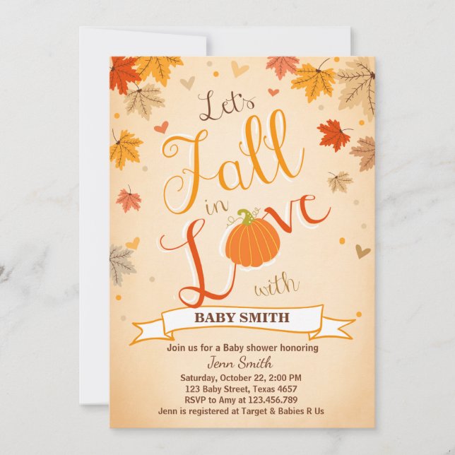 Invitación Baby Shower invita a la pequeña calabaza que se en (Anverso)