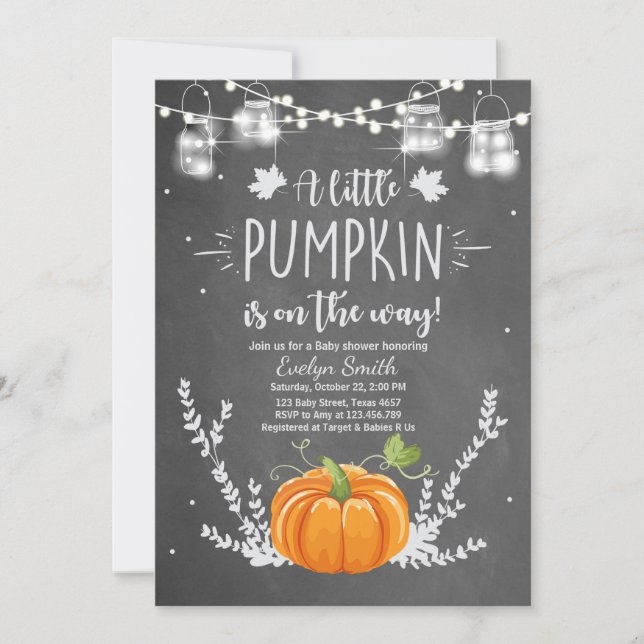 Invitación Baby Shower invita a Little Pumpkin Fall Chalk (Anverso)