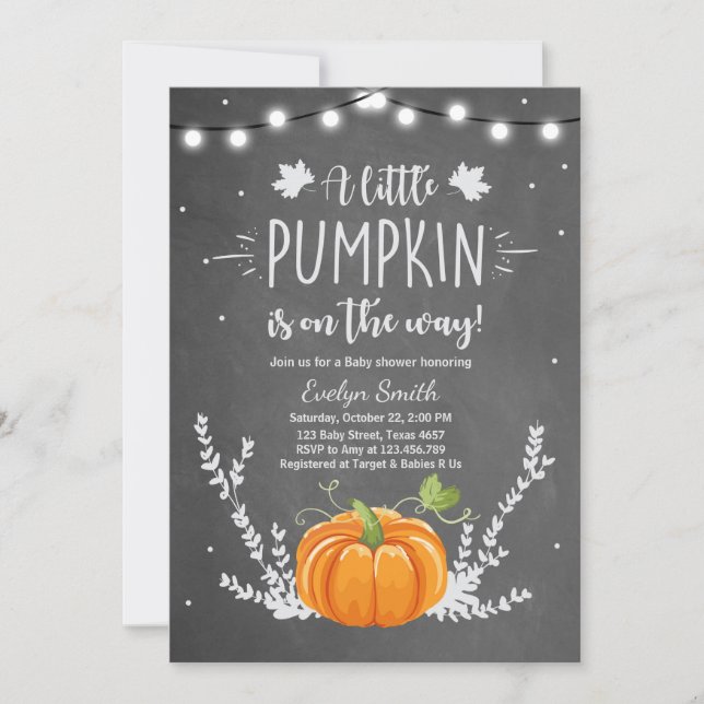Invitación Baby Shower invita a Little Pumpkin Fall Chalk (Anverso)