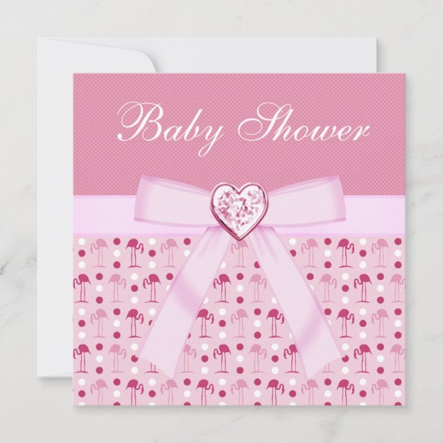Invitación Baby Shower invita a los flamencos rosados (Anverso)