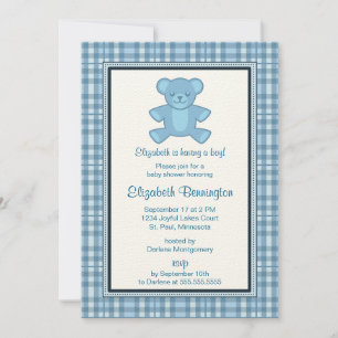Invitación Baby Shower invita a Plaid Bear Boy personalizado