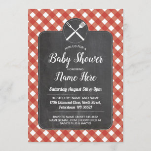 Invitación Baby Shower invita a Red Gingham Chalk al estilo d