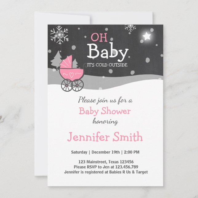 Invitación Baby Shower invita a rosa exterior frío del (Anverso)