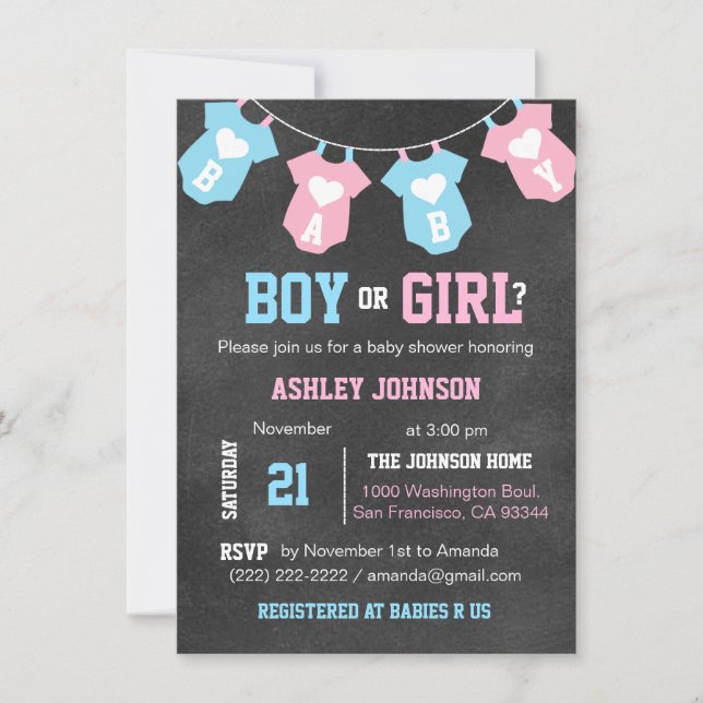 Invitación Baby Shower invita a un Fiesta de evaluación de gé (Anverso)
