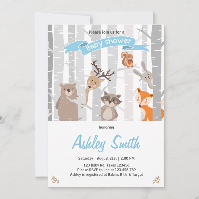 Invitación Baby Shower invita a Woodland Animals Forest Boy (Anverso)
