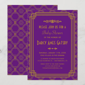 Invitación Baby Shower invita al personalizado morado Art Dec