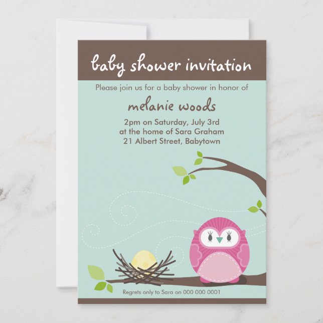 Invitación BABY SHOWER INVITA :: búho + nido 1P (Anverso)