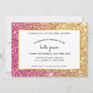 Invitación BABY SHOWER INVITA glamoroso purpurina rosa dorado