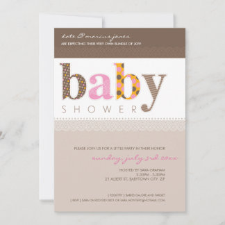 Invitación BABY SHOWER INVITA :: letras con estampado de bebé