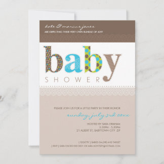 Invitación BABY SHOWER INVITA :: letras con estampado de bebé