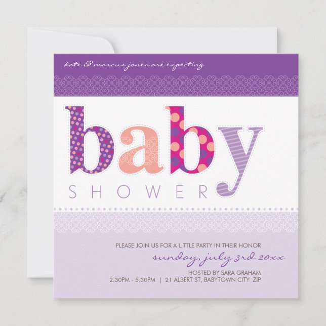 Invitación BABY SHOWER INVITA :: letras estampadas para bebés (Anverso)