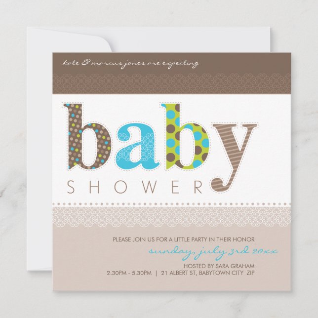 Invitación BABY SHOWER INVITA :: letras estampadas para bebés (Anverso)