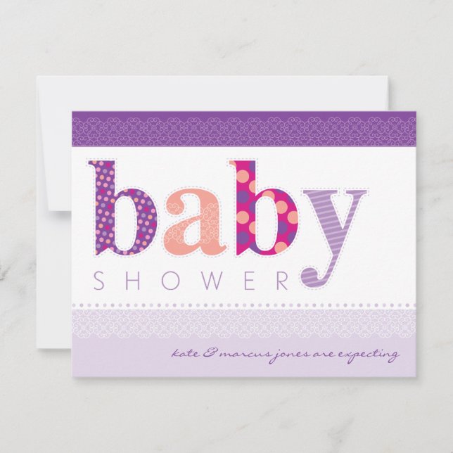 Invitación BABY SHOWER INVITA :: letras estampadas para bebés (Anverso)