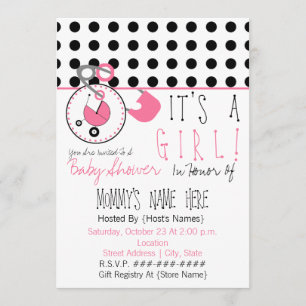 Invitación Baby Shower invita - Pin rosado del pañal y lunar