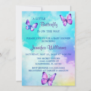 Invitación Baby Shower Invitati de nubes y mariposas colorida