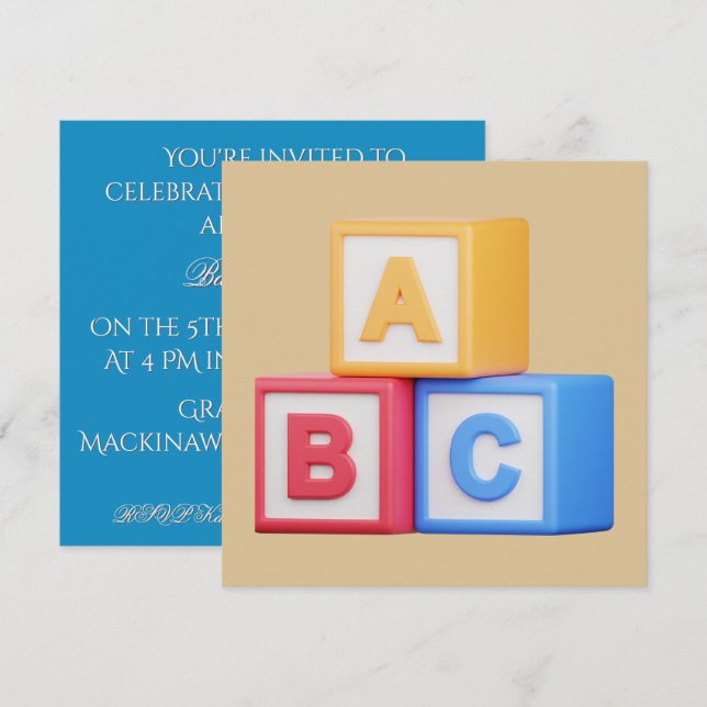 Invitación Baby Shower Invitation- Alphabet Blocks (Anverso / Reverso)