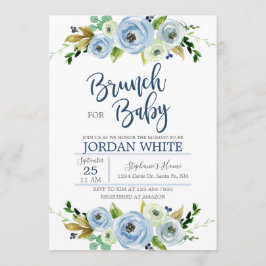 Invitación Baby shower invitation boy, blue floral invite