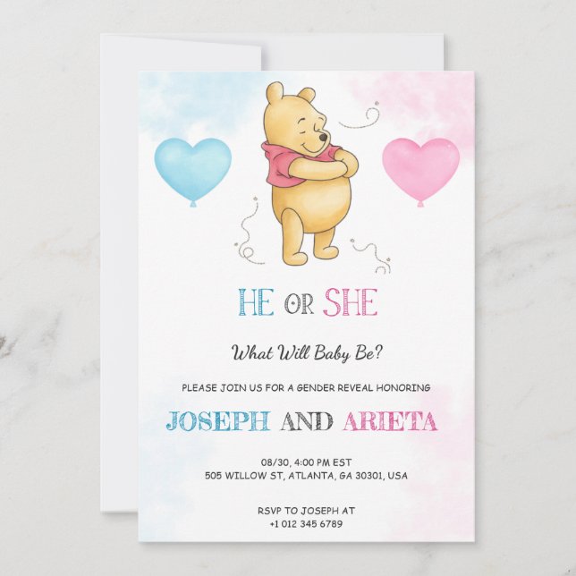 Invitación Baby shower Invitation card featuring a bear  (Anverso)