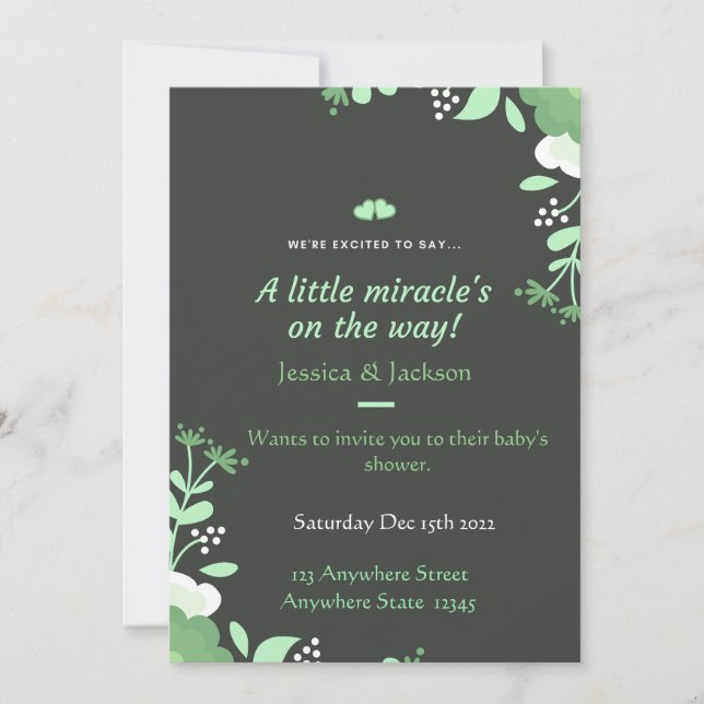 Invitación Baby Shower Invitation Green & Black (Anverso)