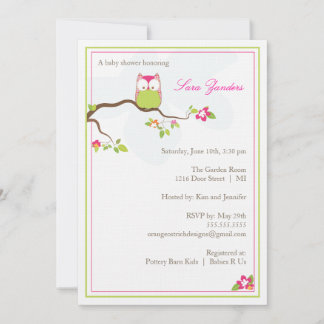 Invitación Baby Shower Invitation - Pink and Green Baby Owl