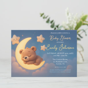 Invitación Baby Shower Invitation – Teddy Bear on the Moon
