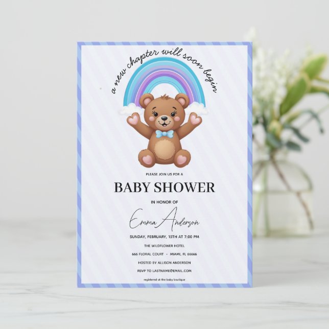 Invitación Baby Shower Invitation Teddy Bear Rainbow Cute Neu (Anverso de pie)