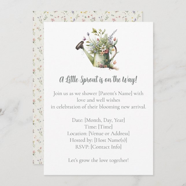 Invitación Baby Shower Invitation – Watercolor Garden Sprout (Anverso / Reverso)