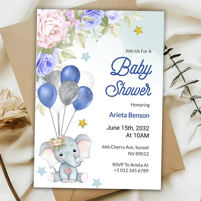 Invitación Baby shower invitation with a cute elephant  (Subido por el creador)