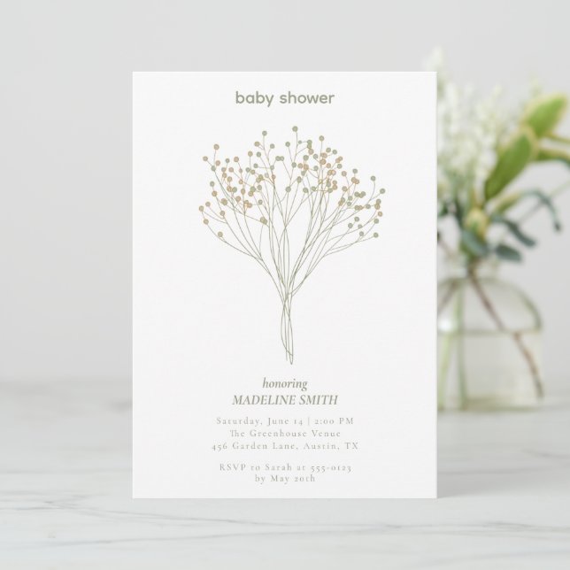 Invitación Baby Shower Invitation with Delicate Floral Art (Anverso de pie)