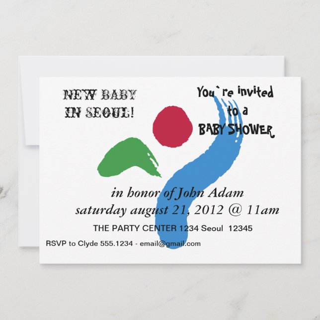 Invitación Baby Shower Invitation with Flag of Seoul (Anverso)
