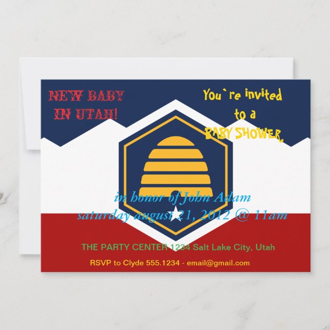 Invitación Baby Shower Invitation with Flag of Utah, USA (Anverso)