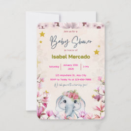 Invitación Baby Shower Invitation with Floral Elephant.