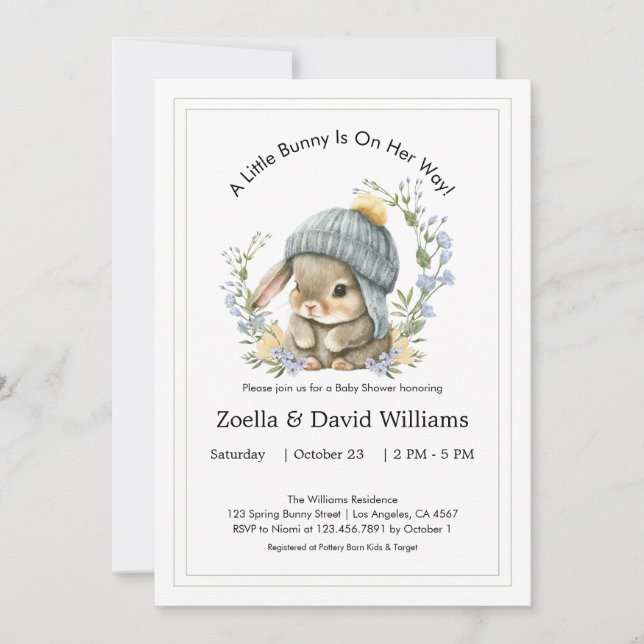 Invitación Baby Shower Invitations Watercolor Simple Bunny (Anverso)