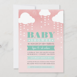Invitación BABY SHOWER INVITE coral de color de agua oscura