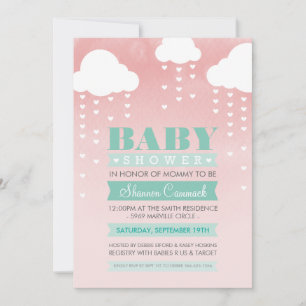 Invitación BABY SHOWER INVITE coral de color de agua oscura