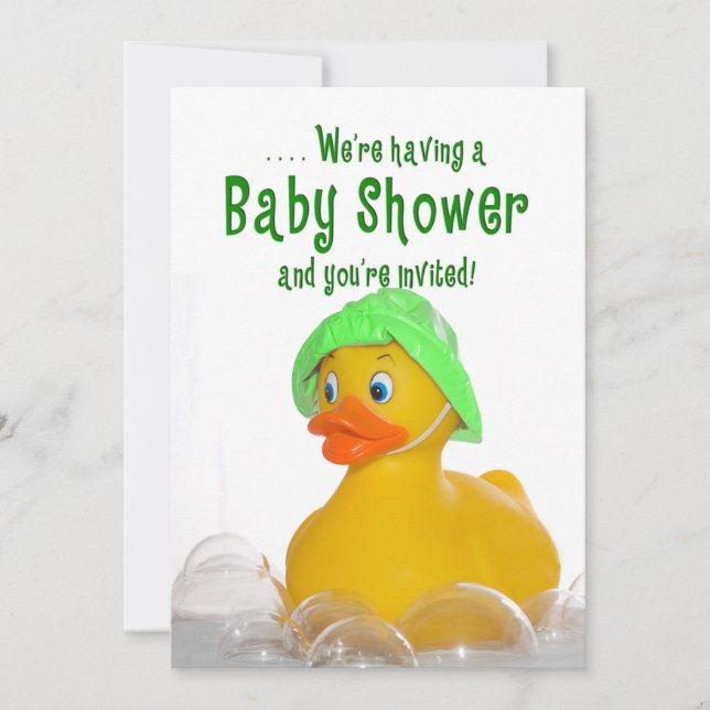 INVITACIÓN BABY SHOWER INVITE - GORRA VERDE - PATO DE GOMA (Anverso)