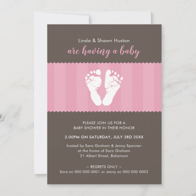 Invitación BABY SHOWER INVITE huellas de corazón lindas pies  (Anverso)