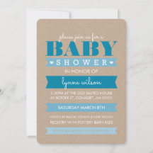 BABY SHOWER INVITE moderna kraft blanco BLUE