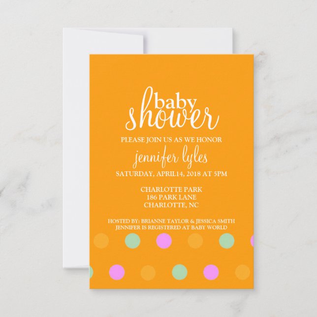 Invitación Baby Shower Invite - Puntos II - naranja (Anverso)