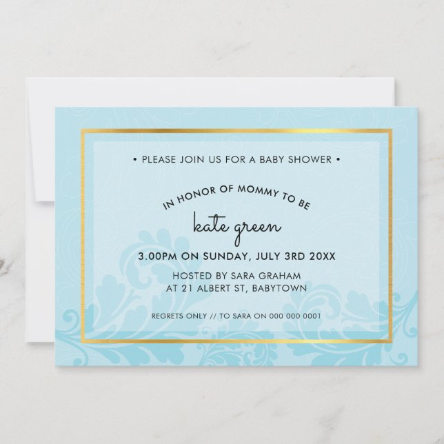 Invitación BABY SHOWER INVITES lindo oro azul pálido (Anverso)