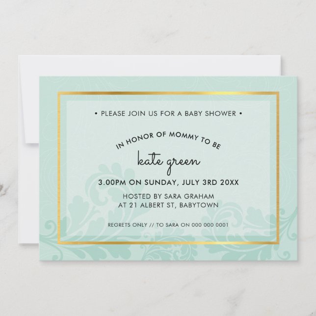Invitación BABY SHOWER INVITES lindo oro de menta floreciente (Anverso)