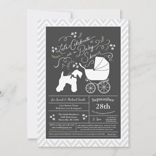 Invitación Baby Shower irlandés Kerry Blue Terrier (Anverso)