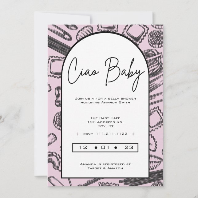 Invitación Baby Shower italiano, bebé de ciao, neutral de gén (Anverso)