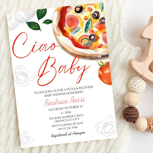 Invitación Baby Shower italiano Ciao Baby Pizza (Italian Ciao Baby Pizza Baby Shower Invitation)