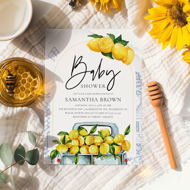 Invitación Baby Shower italiano con limón azul y amarillo (Subido por el creador)