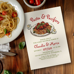 Invitación Baby Shower italiano de Pasta y Pacificadores