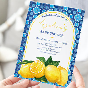 Invitación Baby Shower italiano mediterráneo de limón mosaic