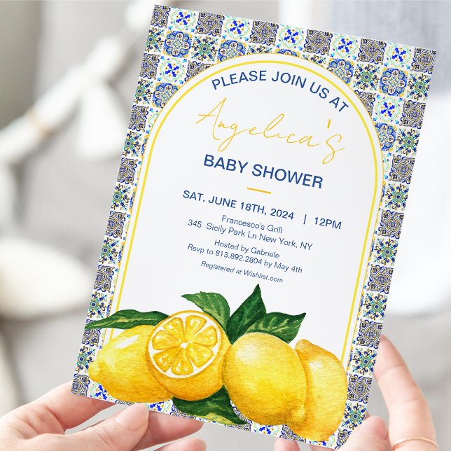 Invitación Baby Shower italiano mediterráneo de limón mosaic (Subido por el creador)