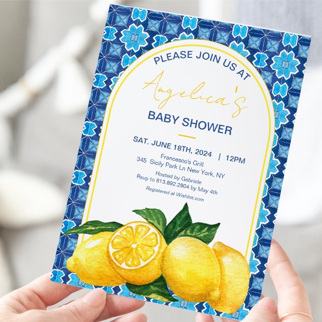 Invitación Baby Shower italiano mediterráneo de limón mosaic (Subido por el creador)
