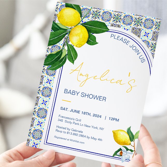 Invitación Baby Shower italiano mediterráneo de limón mosaic (Subido por el creador)